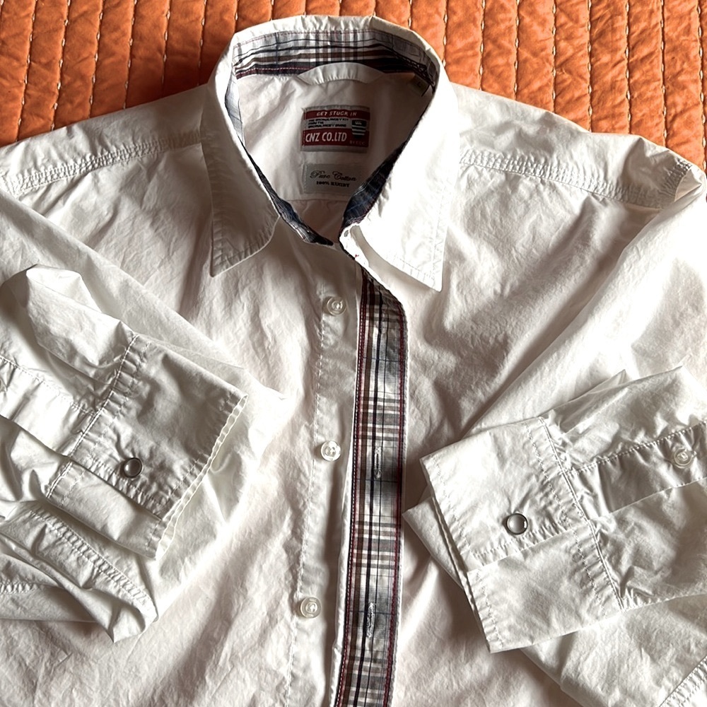 Canterbury of  New Zealand Rugby  men’s white cotton snap/button shirt L